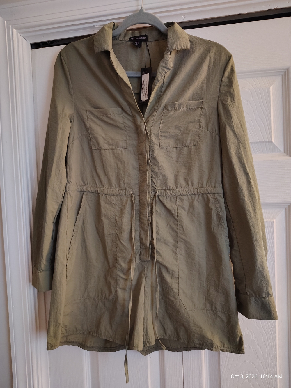NWT PrettyLittleThing Khaki Utility Shirt Playsuit Romper Size 0